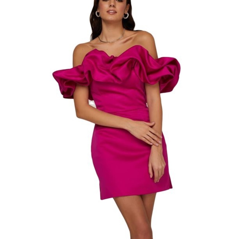 Strapless Ruffle-Off Mini Dress in Fuchsia